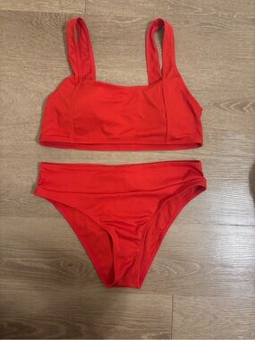 SHEIN Red Ribbed Two-Piece Bikini Set